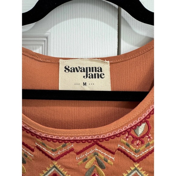Savanna Jane Babydoll Embroidered Top Women Medium Orange Preppy 100% Polyester - Picture 2 of 8
